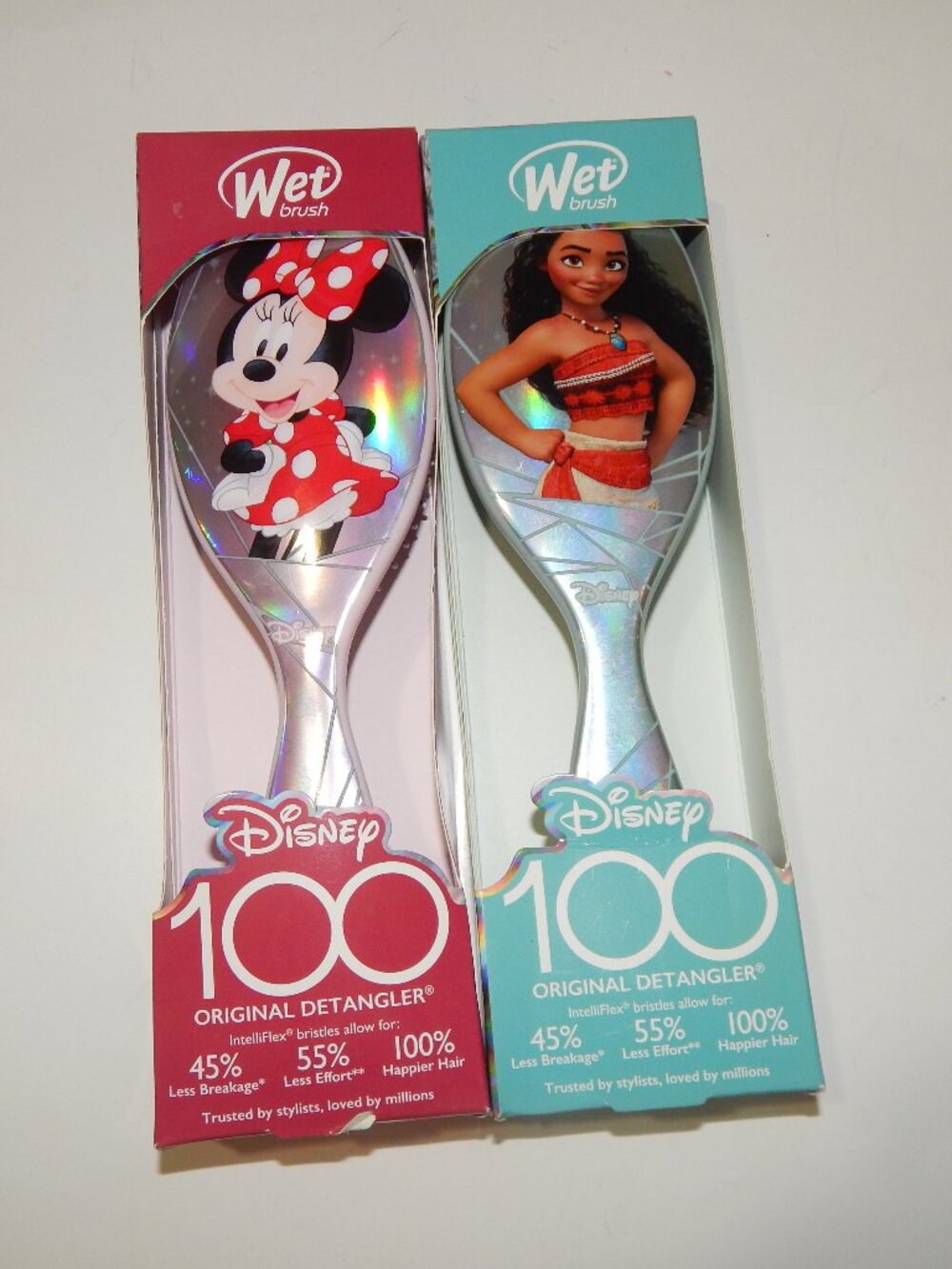 2 Wet Brush Detangler Brushes - Minnie Mouse & Moana - Disney 100 - NIB